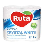 Tualetes papīrs RUTA Crystal White,  4 ruļļi,  2 slāņi,  balts